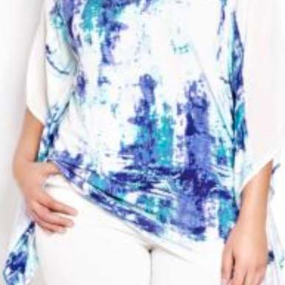 TOP, KIMONO STYLE, WINTER WHITE/DARK PURPLE, SIZE 4X, PRINTED, STRETCHY BODY,
